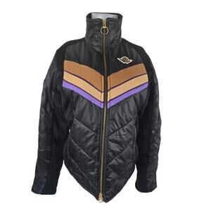 Roots Winter Cold Weather Black Tan Purple Stripe Women's Jacket Medium